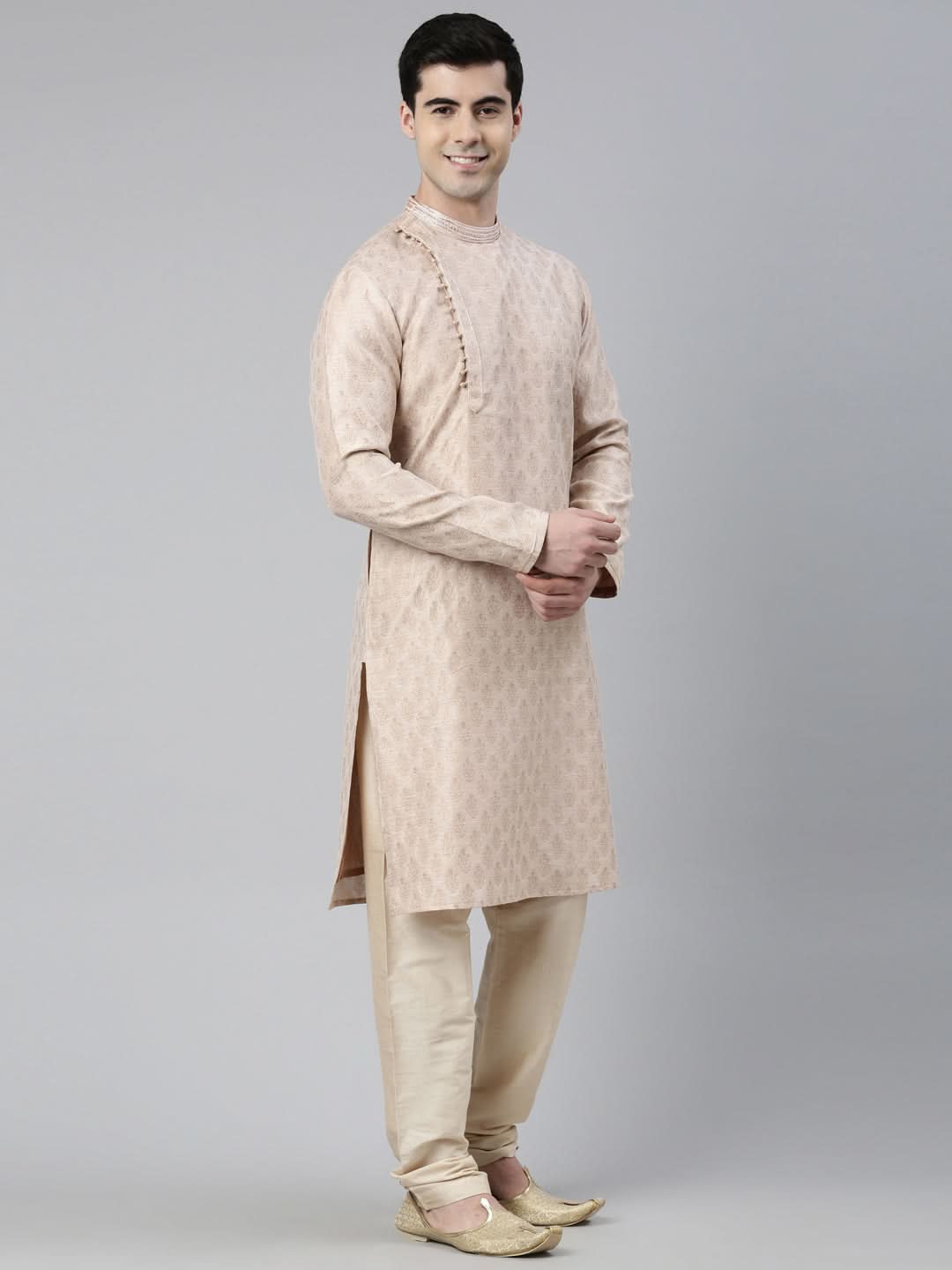 Peach Jacquard Side Placket  kurta set