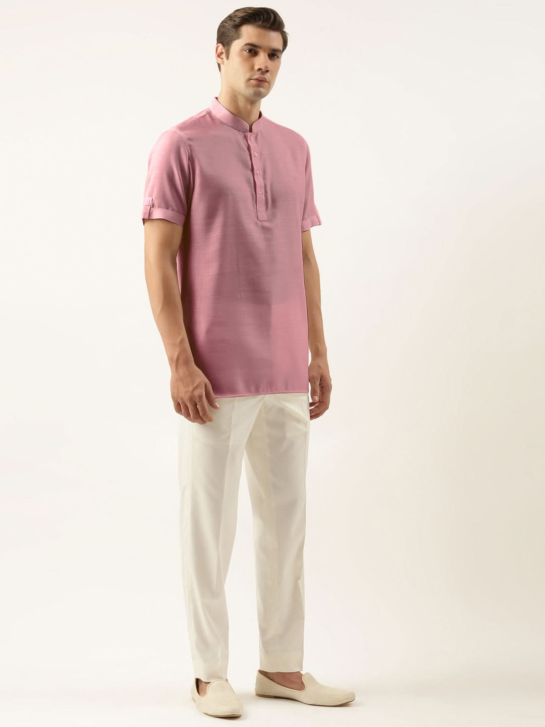 Rose Pink Cotton Short Kurta Set