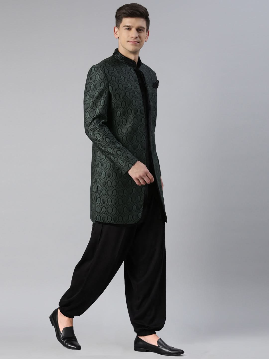 Green Black Indowestern With Salwar