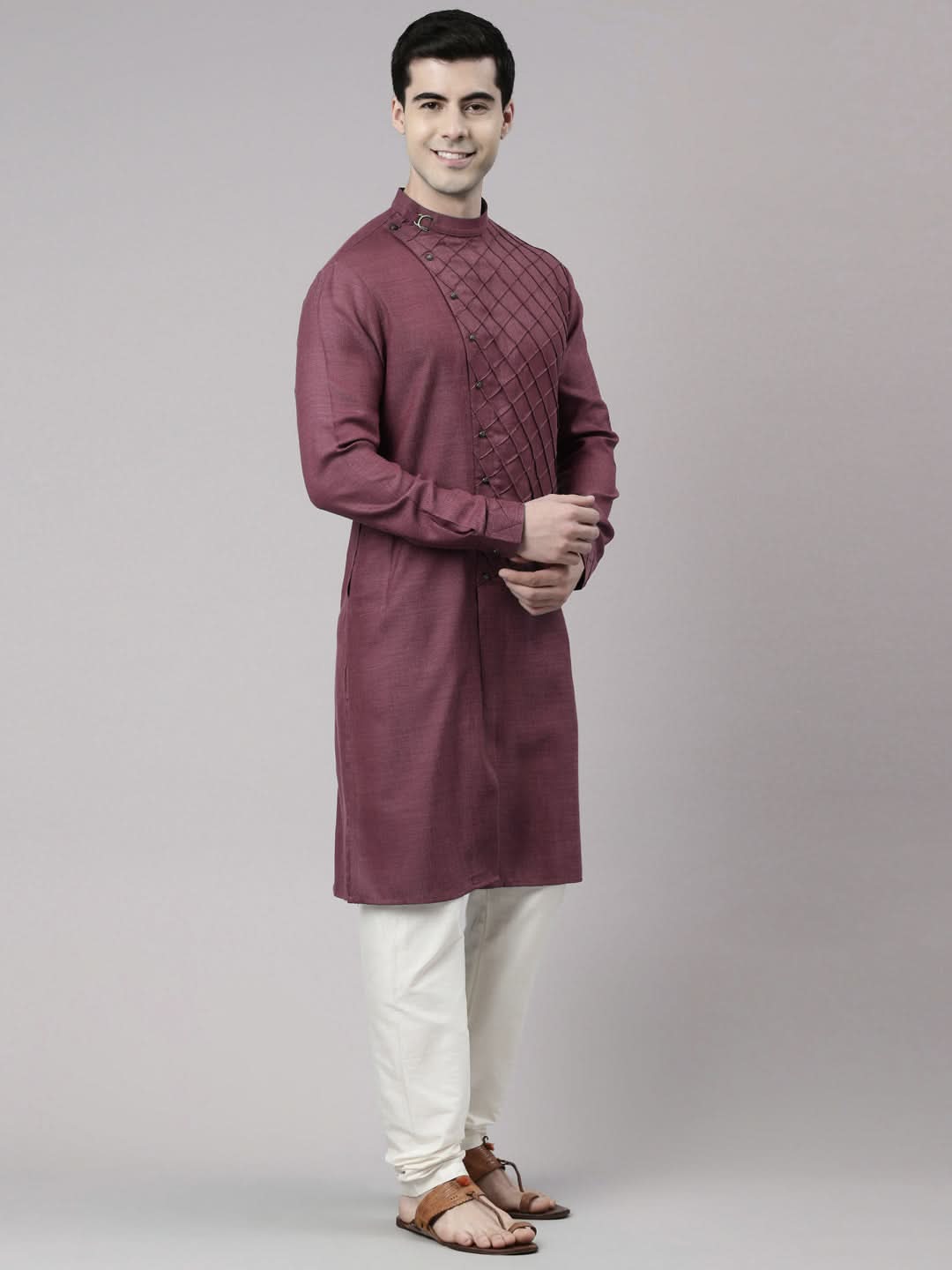Wine Angrakha Kurta Set