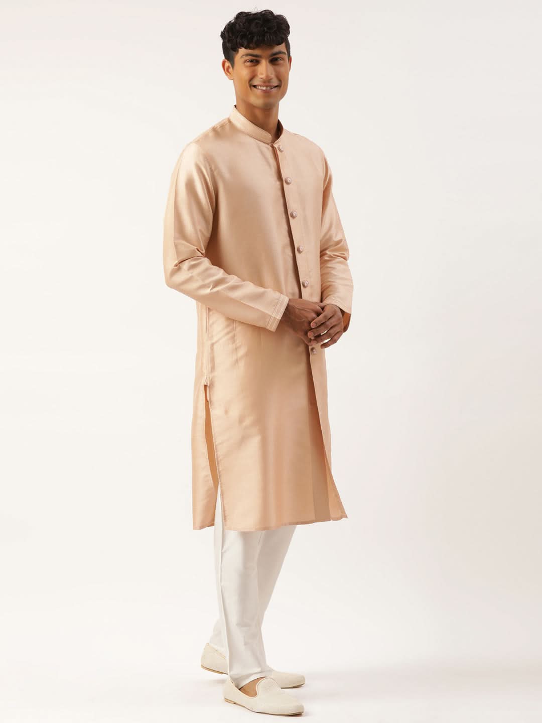 White Embroidered Open  Indowestern Set