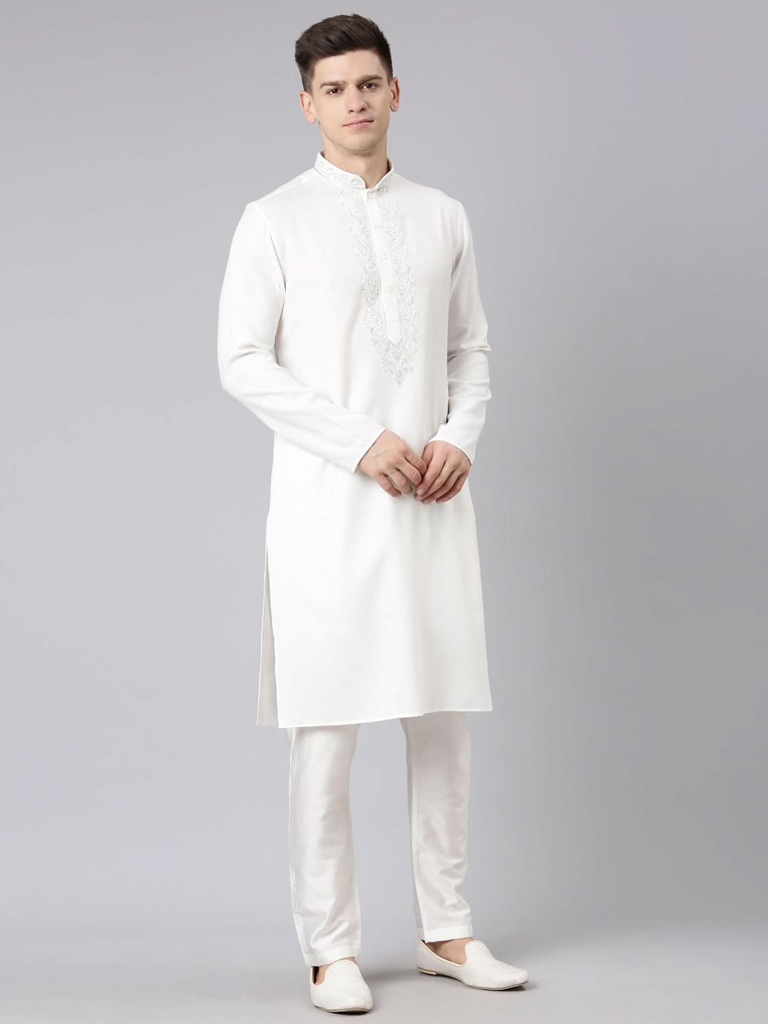 Cream Cotton Dori Embroidery Kurta