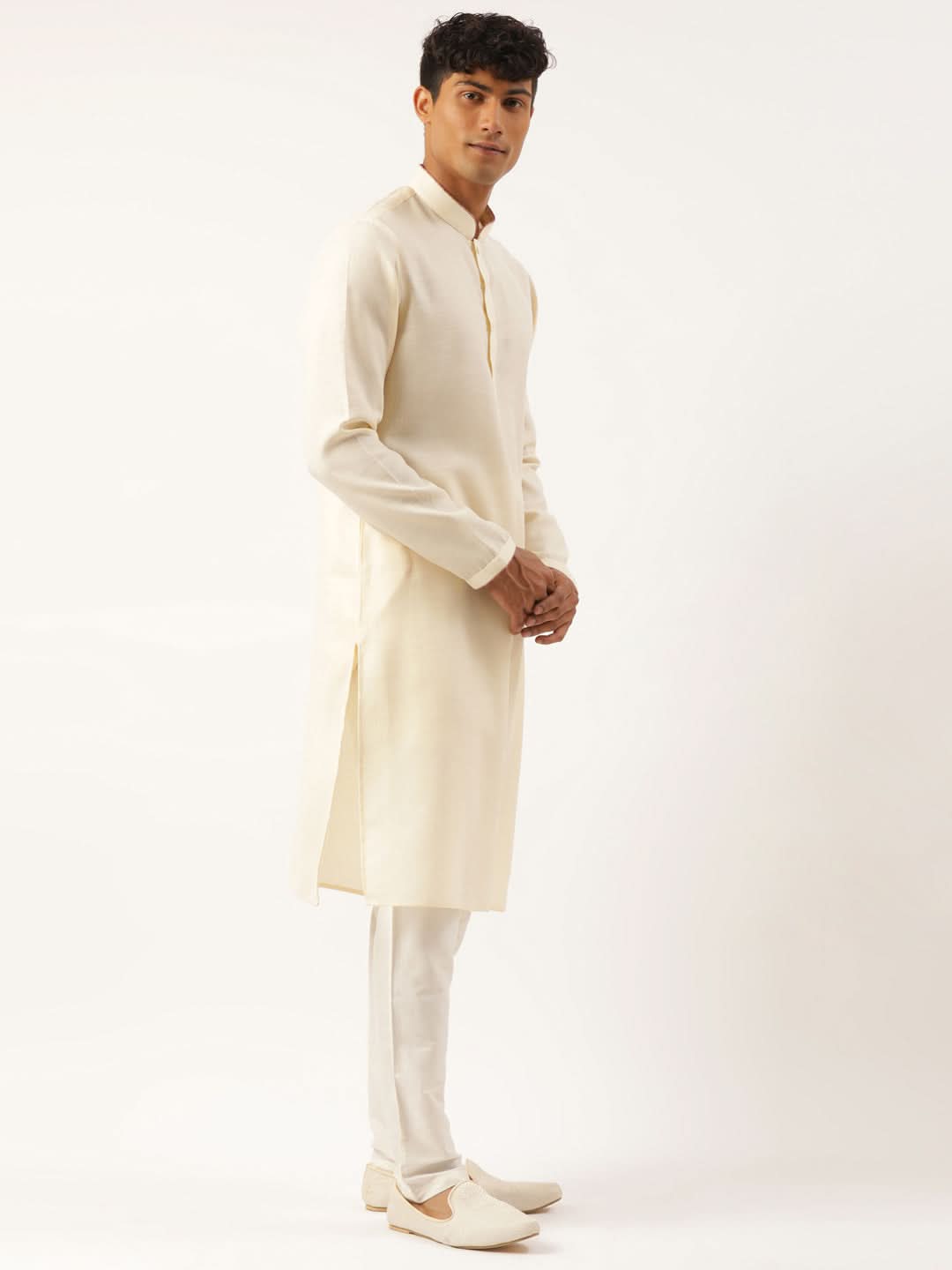 Cream  Embroiderd Layered Long Jacket Kurta Set