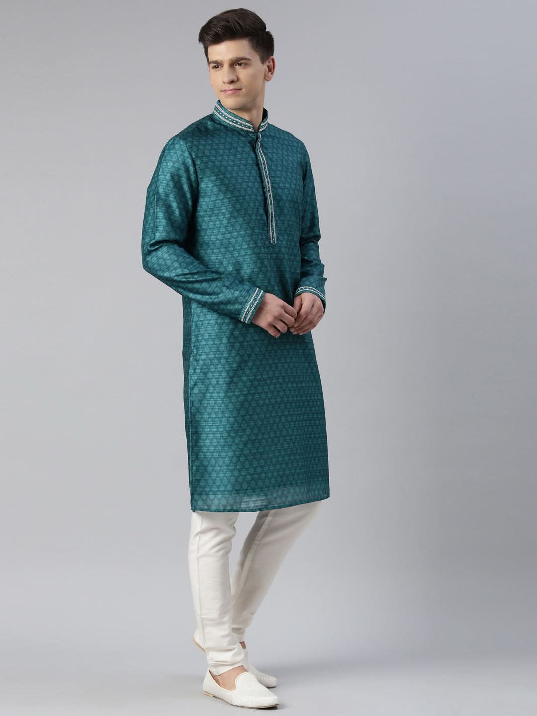 GREEN COTTON PRINTED KURTA SET