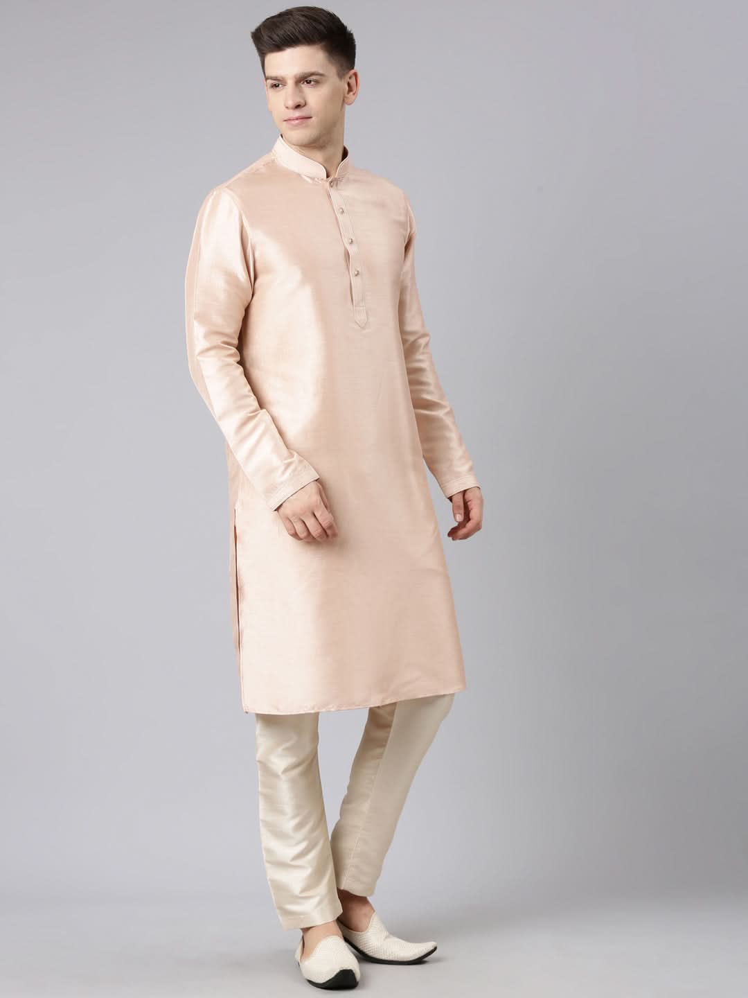 Peach Beige Jacquard Jacket with Kurta Set