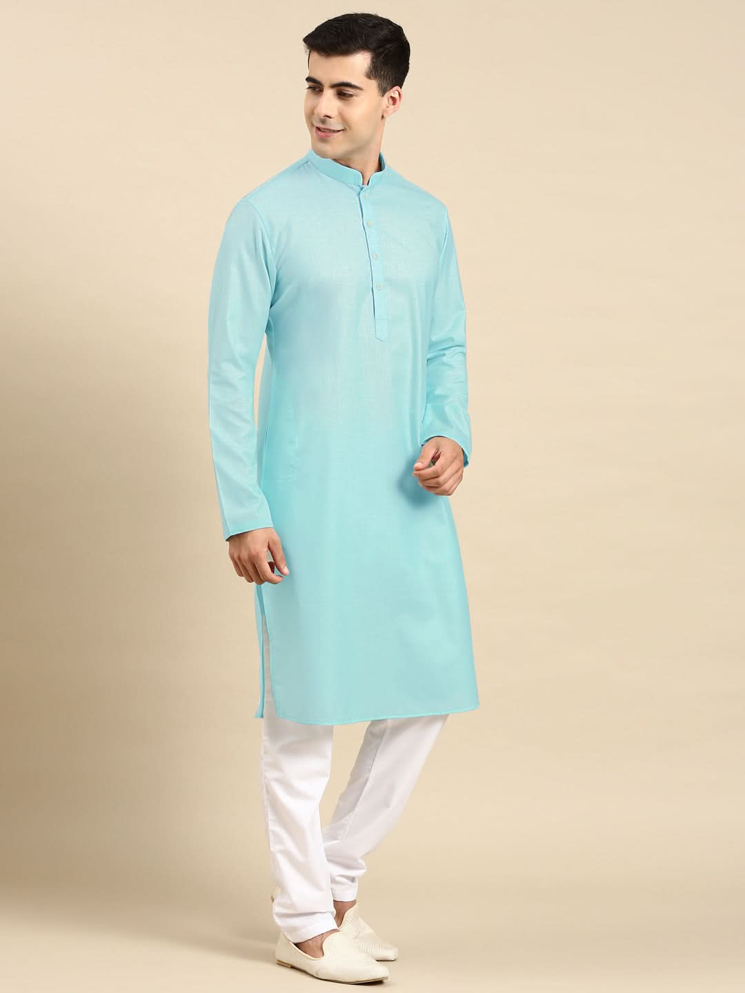 Light Pastel Blue Linen Jacket with Kurta Set