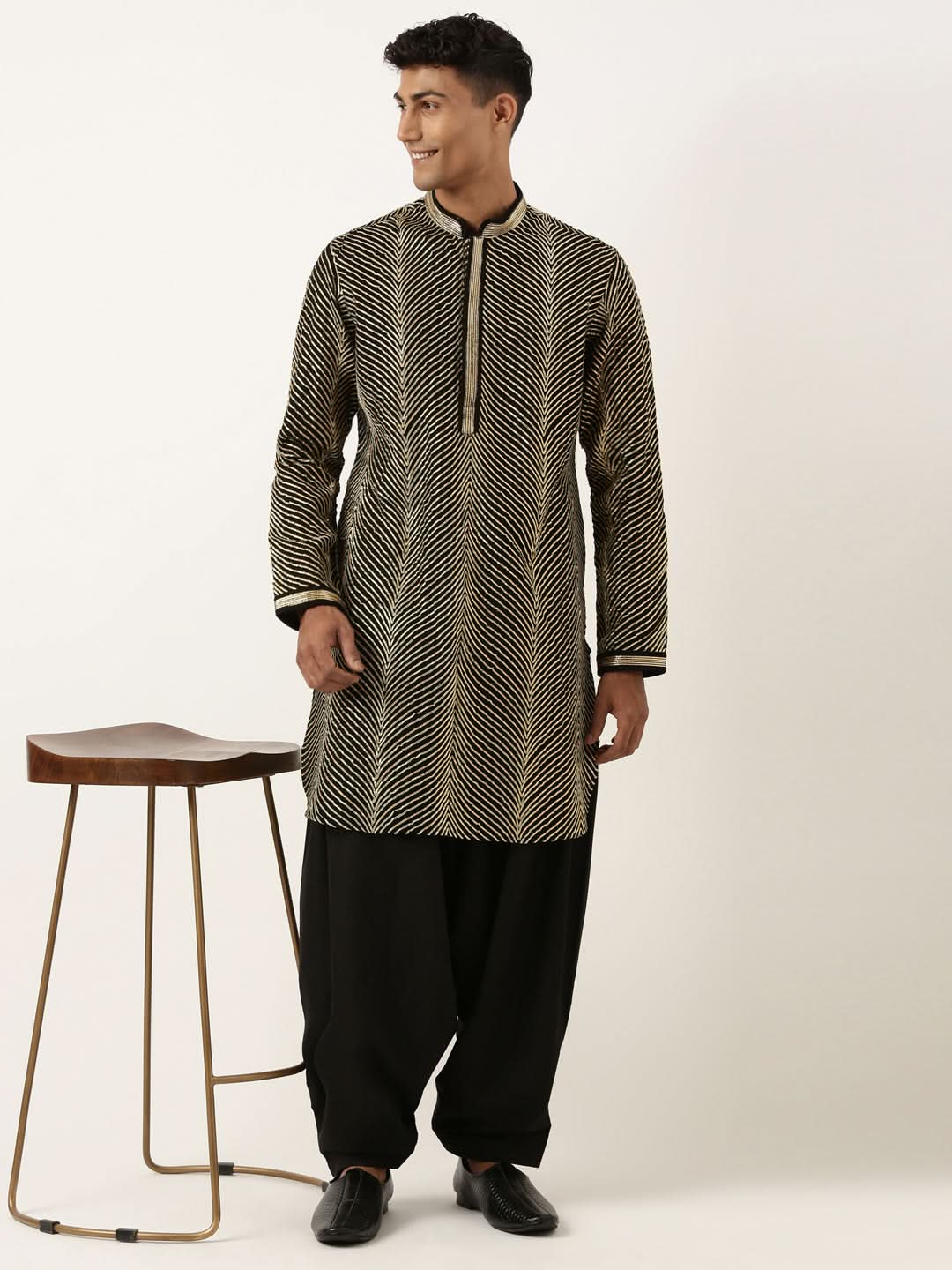 Black Gota Embroidery Kurta Set