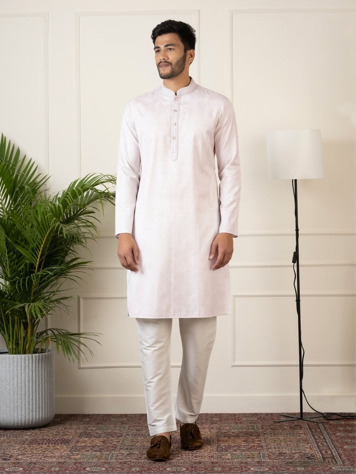 Baby Pink Jacquard Embroidered Kurta Set