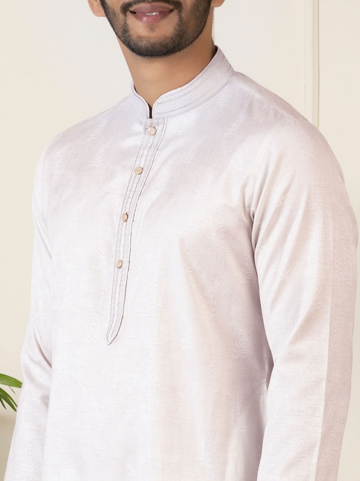 Baby Pink Jacquard Embroidered Kurta Set