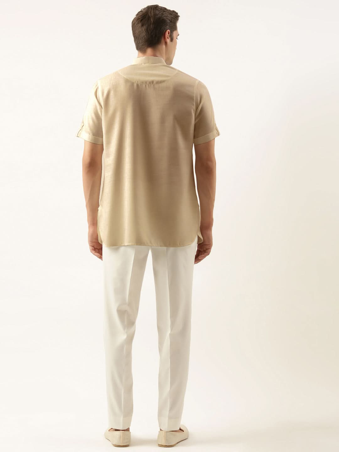 Beige Yellow Cotton Short Kurta Set