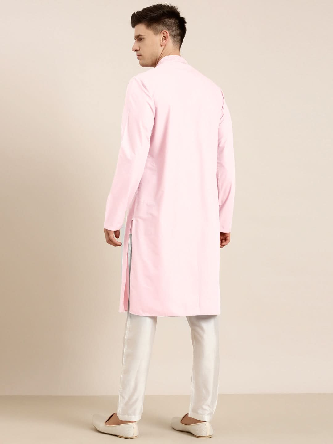 Pink Cotton Dori Embroidered Kurta Set