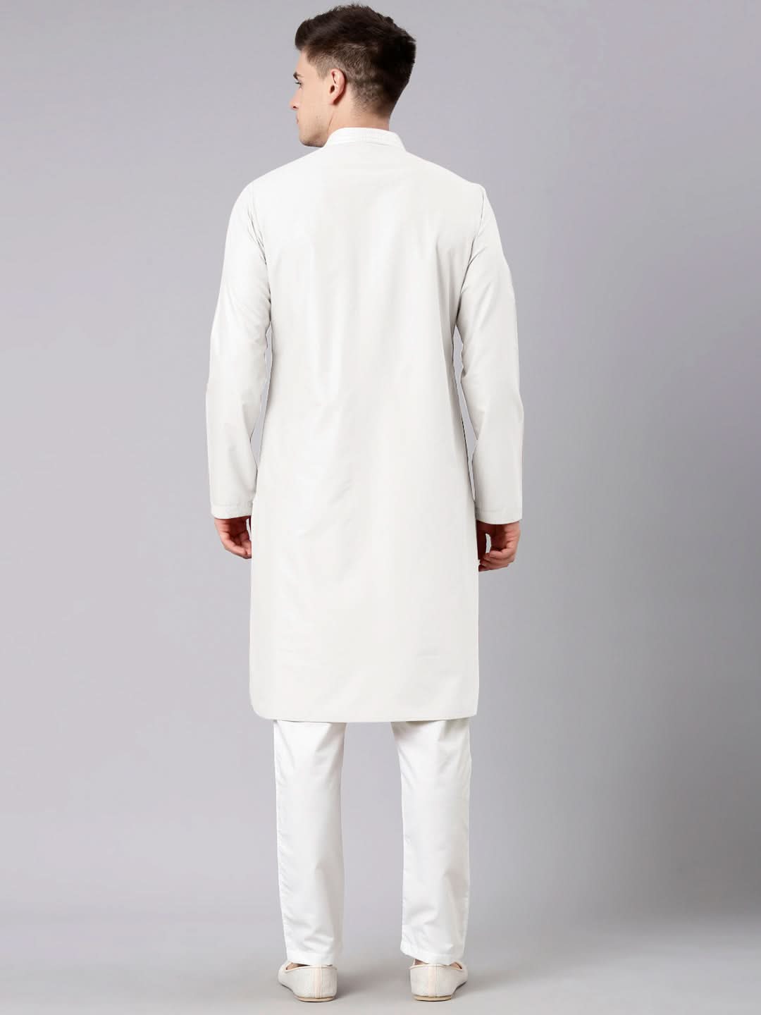 Off White Pleated Cotton Kurta Set