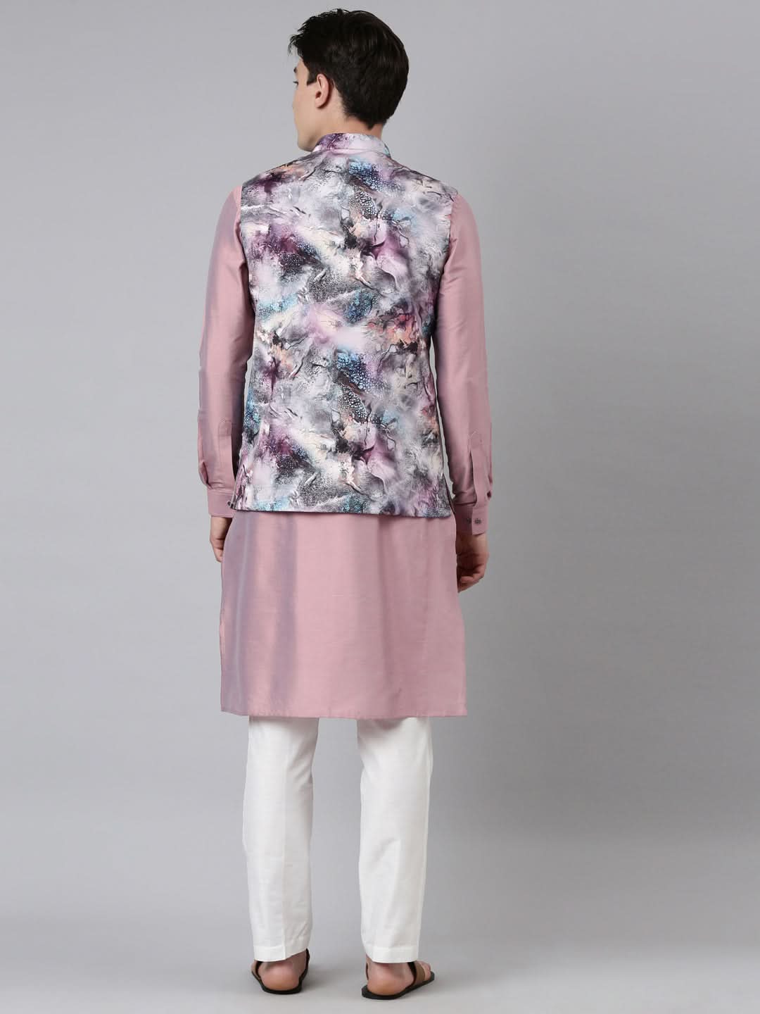 Pink Print Jacket With  Open Kurta