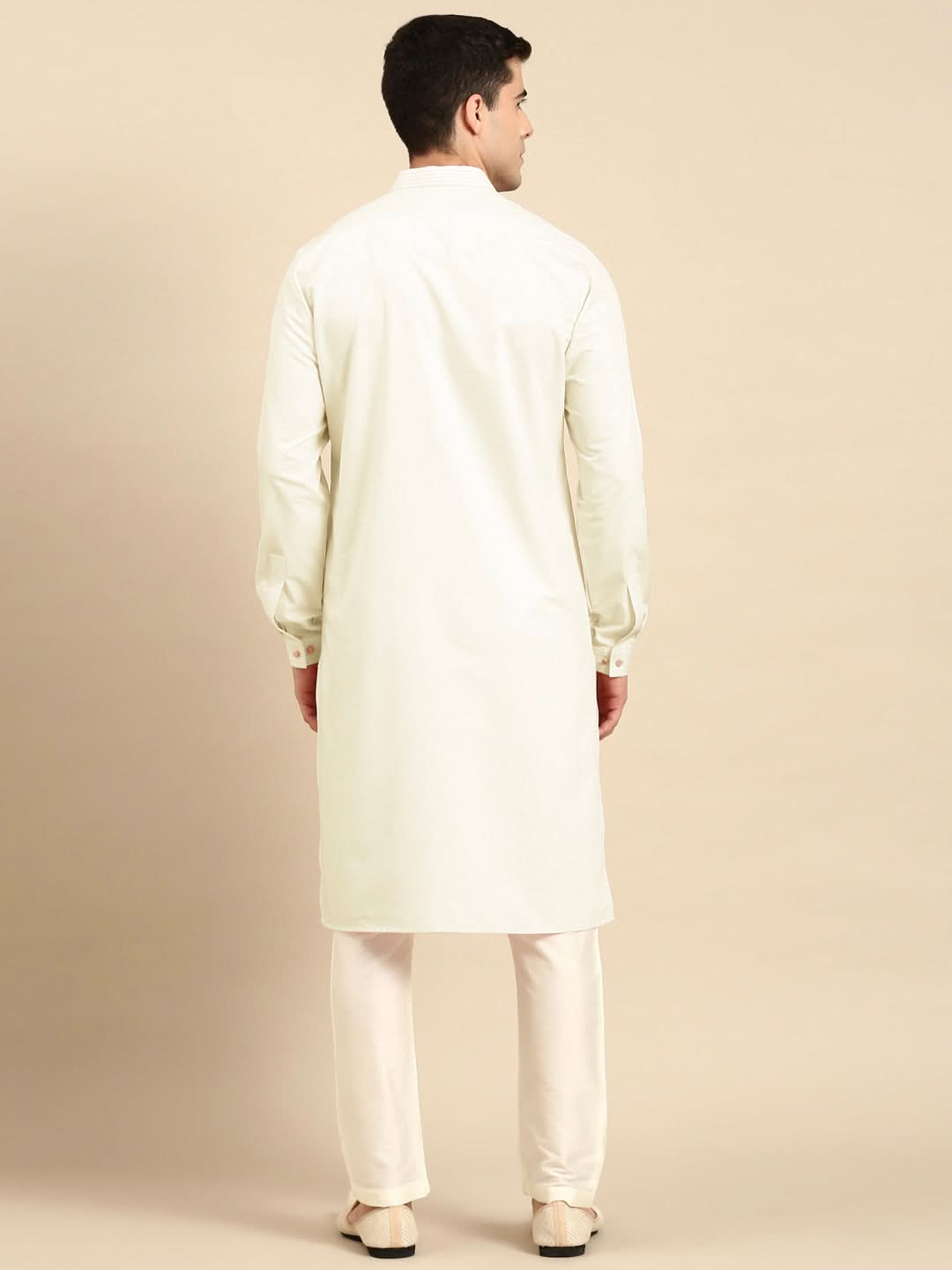 Cream Pure Cotton Pathani Kurta Set with Patch Pocket