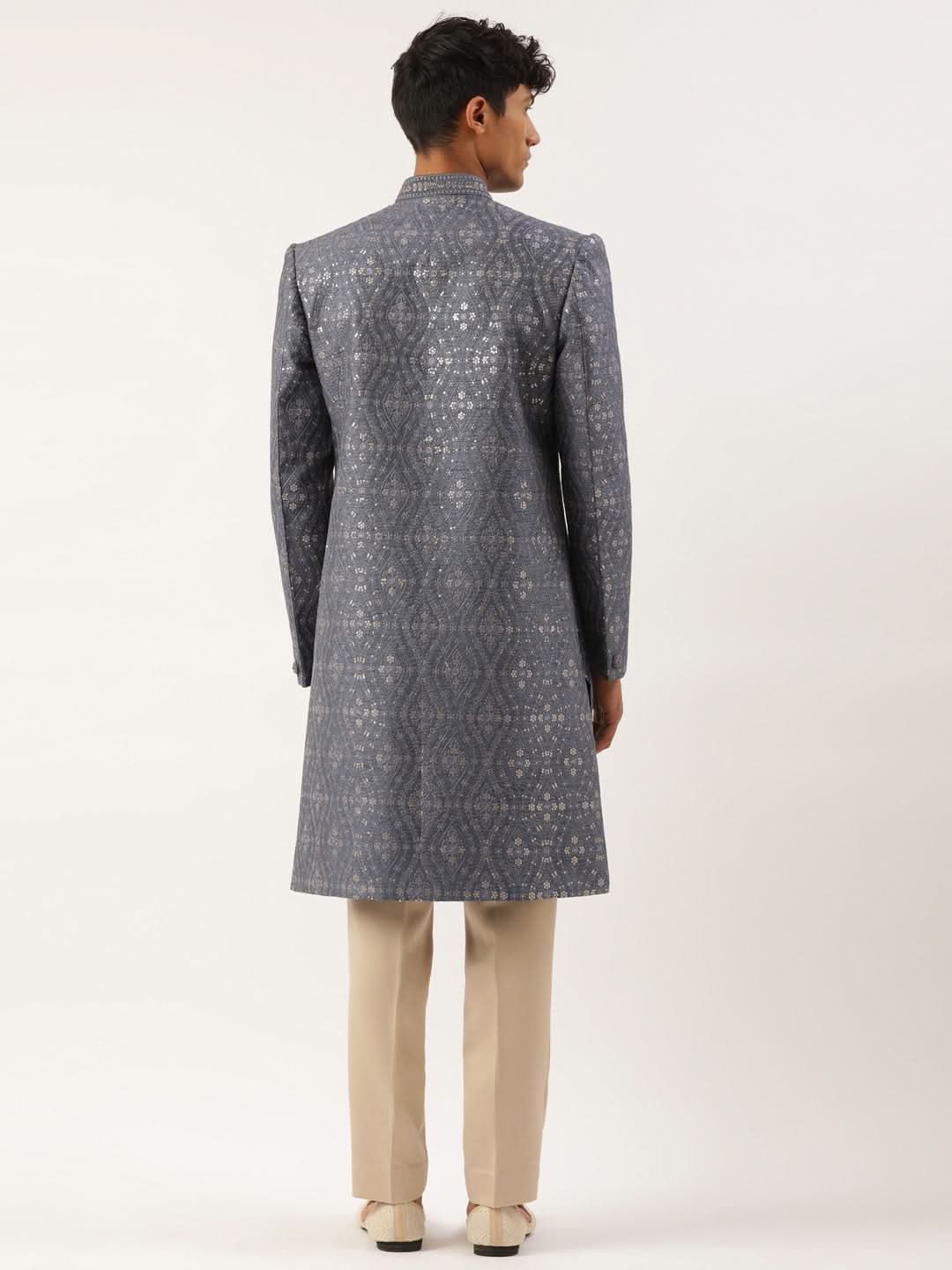Grey silk Embroidered  Indowestern