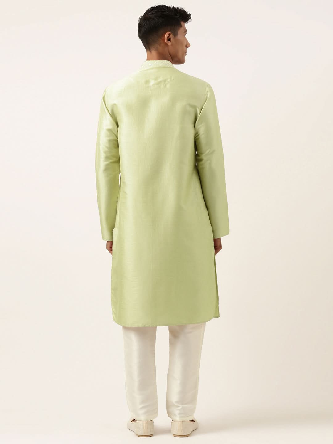 Parrot Green Embroidery Angrakha Kurta Set