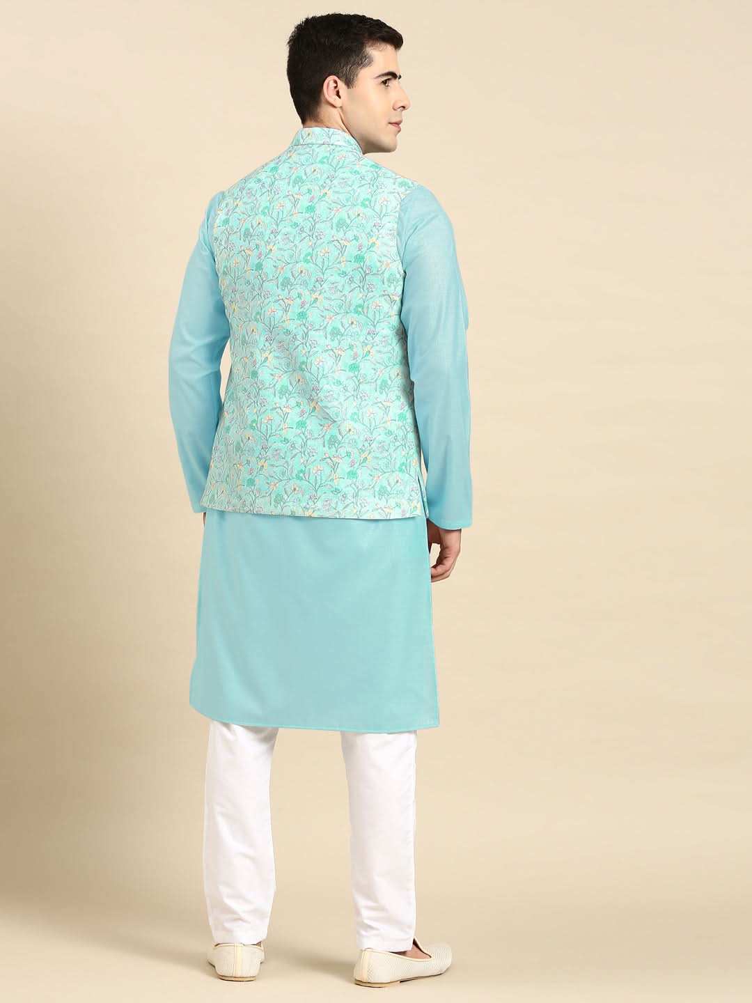 Light Pastel Blue Linen Jacket with Kurta Set