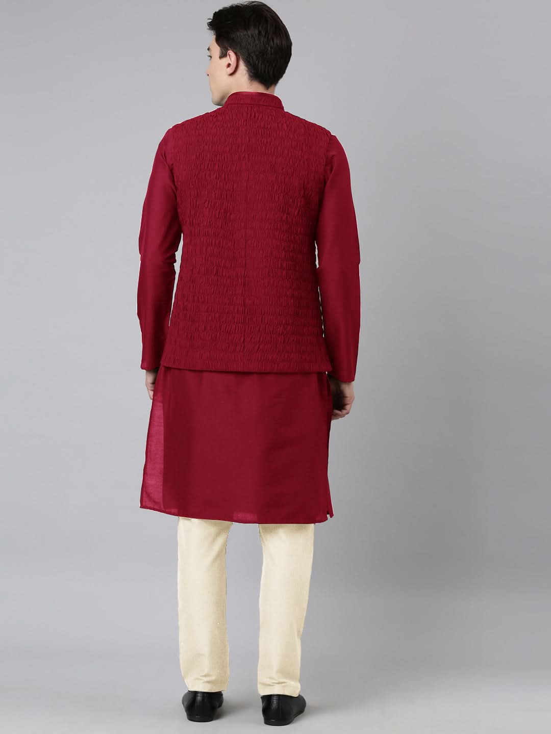 Maroon Ruching Jacket Kurta Set