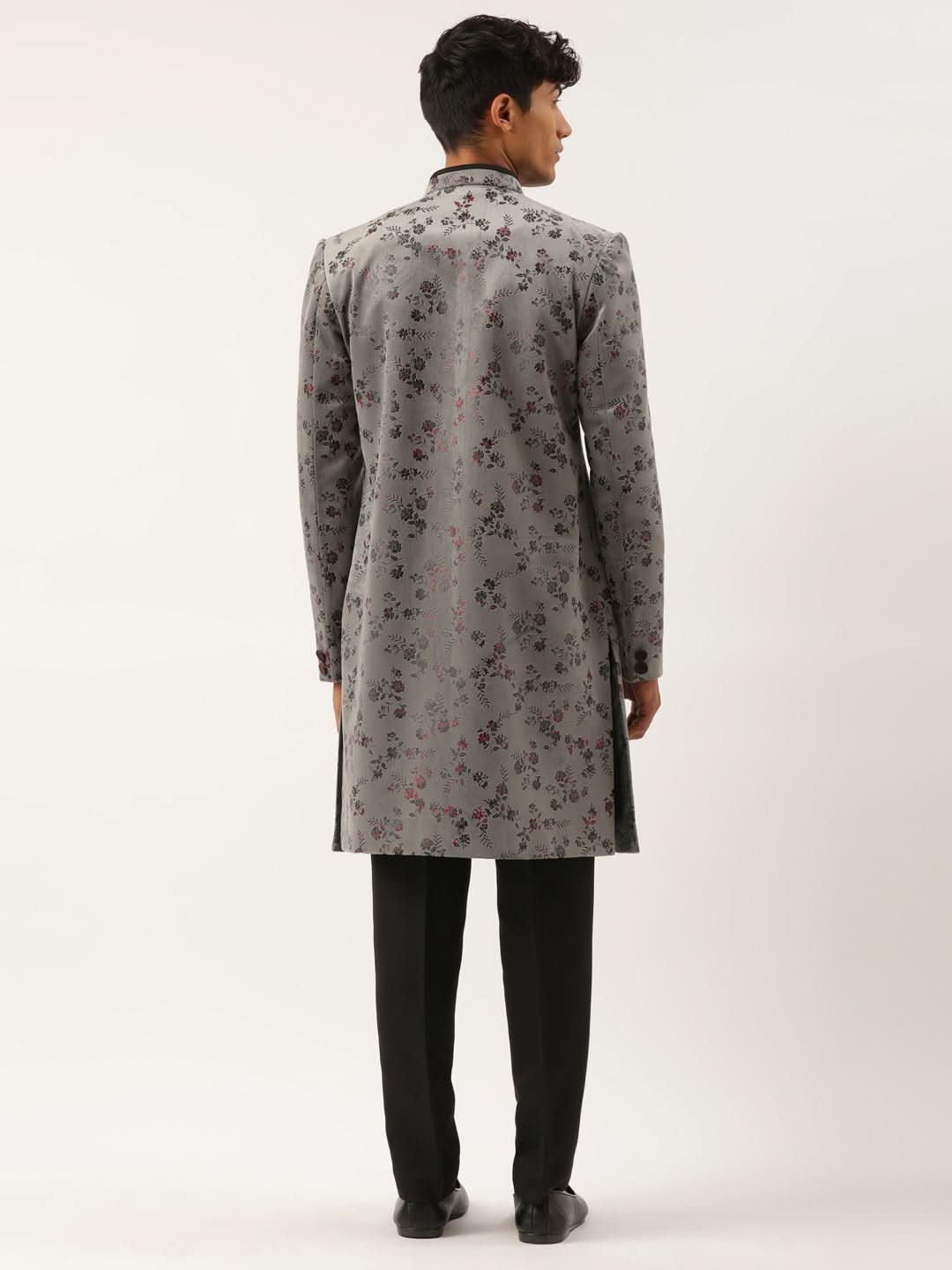 Grey Printed  Angrakha Indowestern