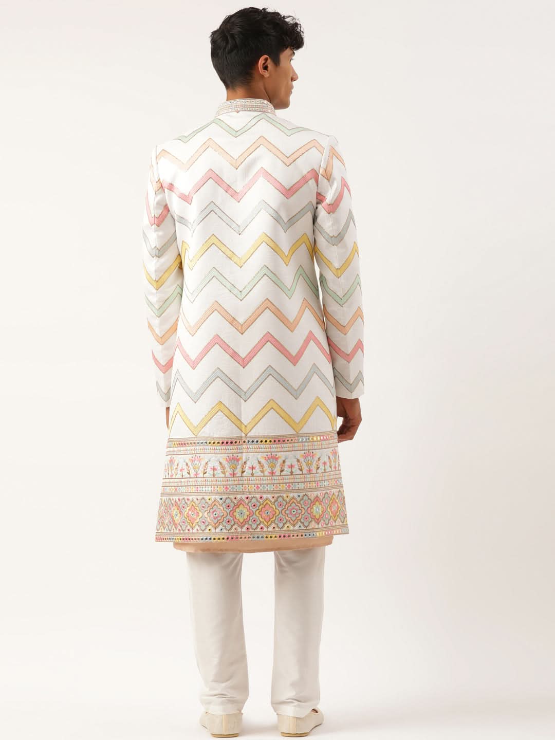 White Embroidered Open  Indowestern Set