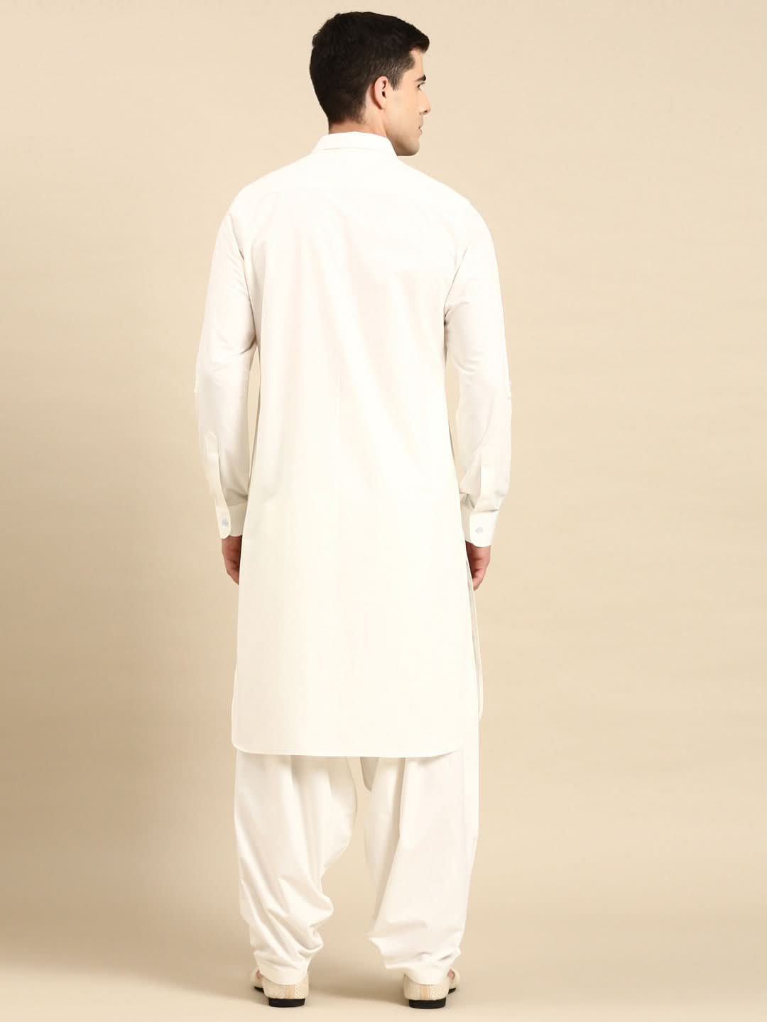 Off White Fine Cotton Pathani With Salwar