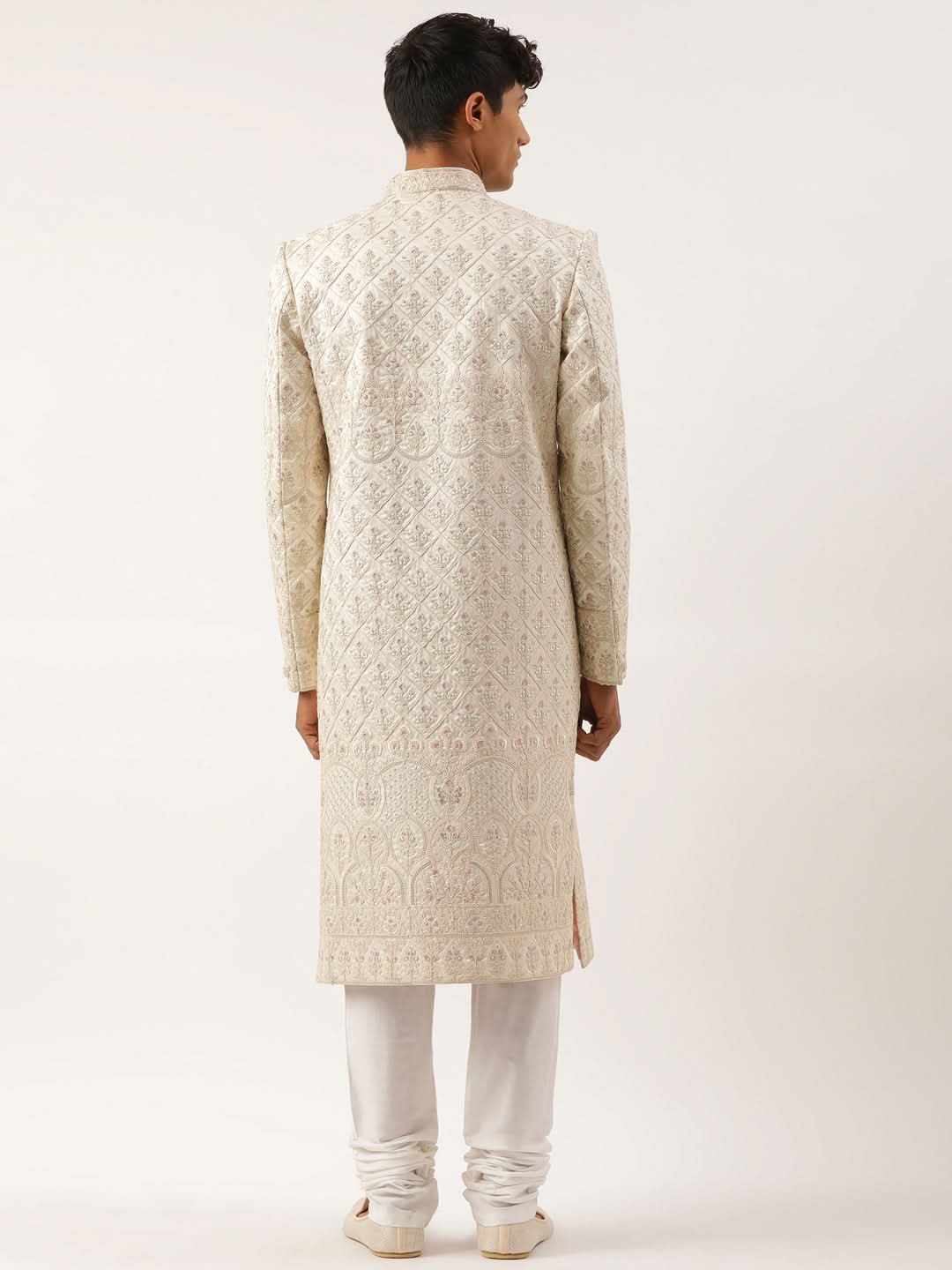 Cream Embroidered  Sherwani