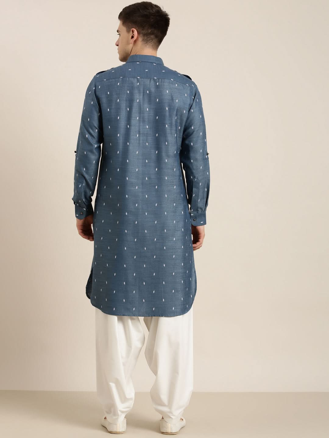 Denim Blue Cotton Pathani With Salwar Set
