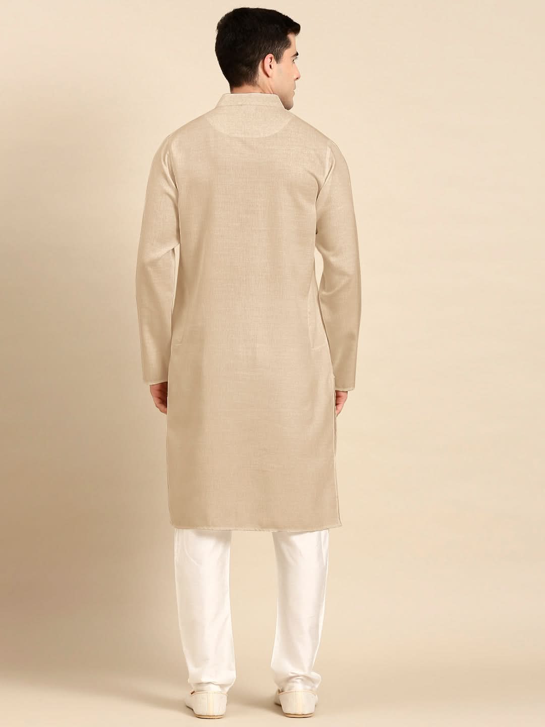 Beige Twill Weave Cotton Kurta  Set