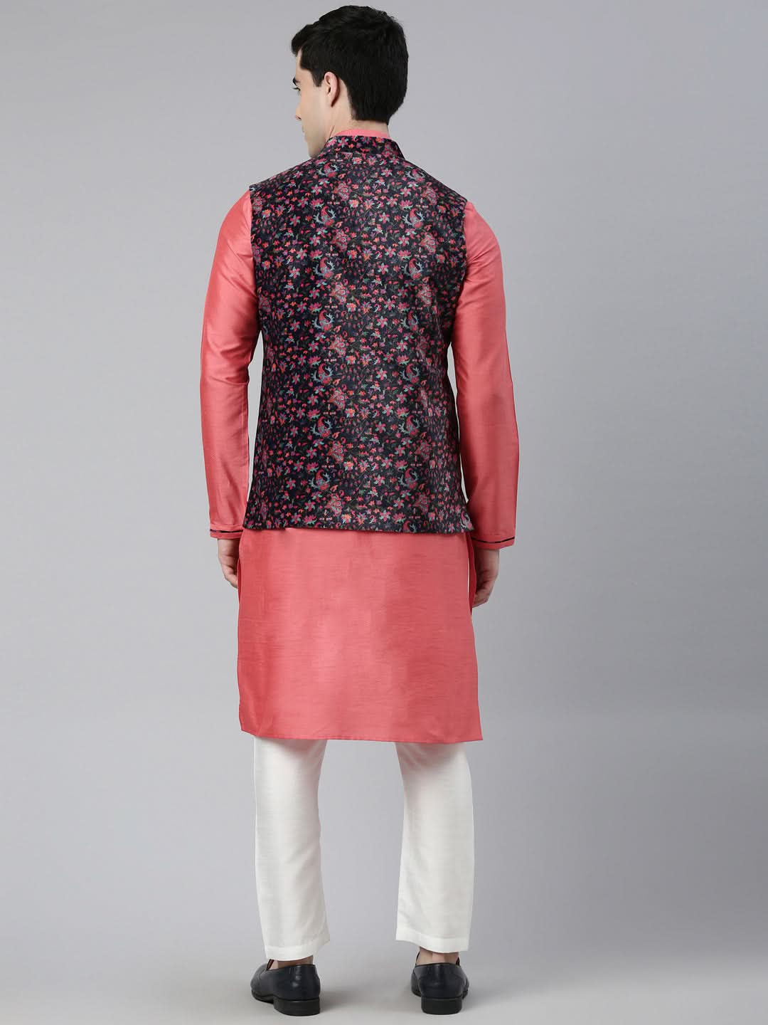 Midnight Blue Velvet  Pashmina Printed  Jacket With Pink Kurta