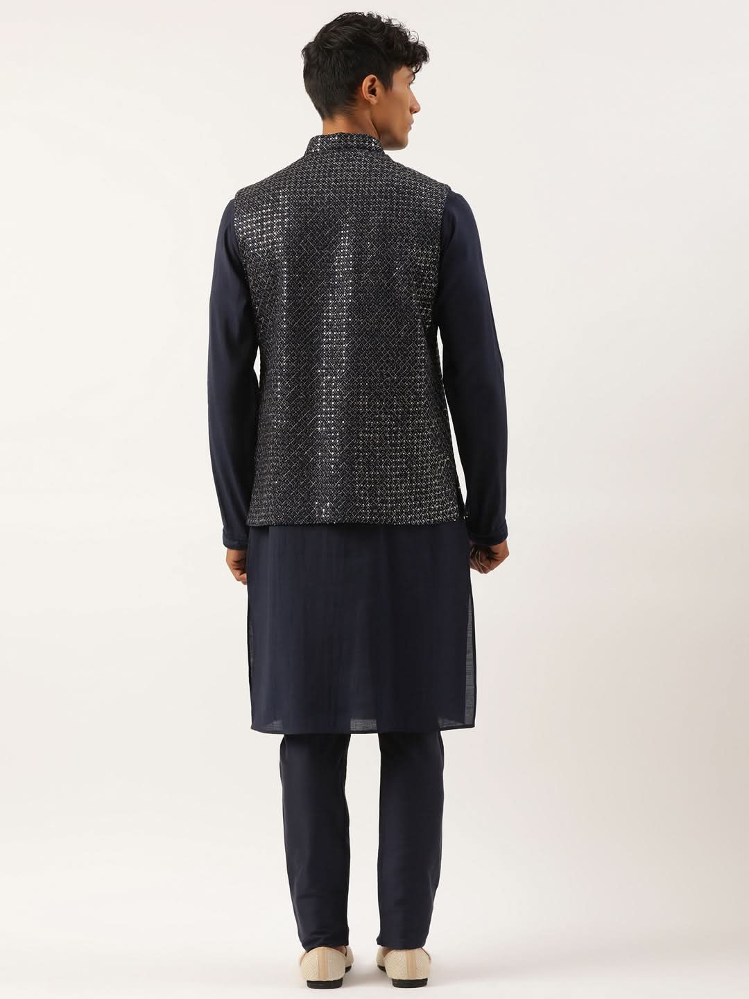 Navy Embroidered Jacket Kurta Set