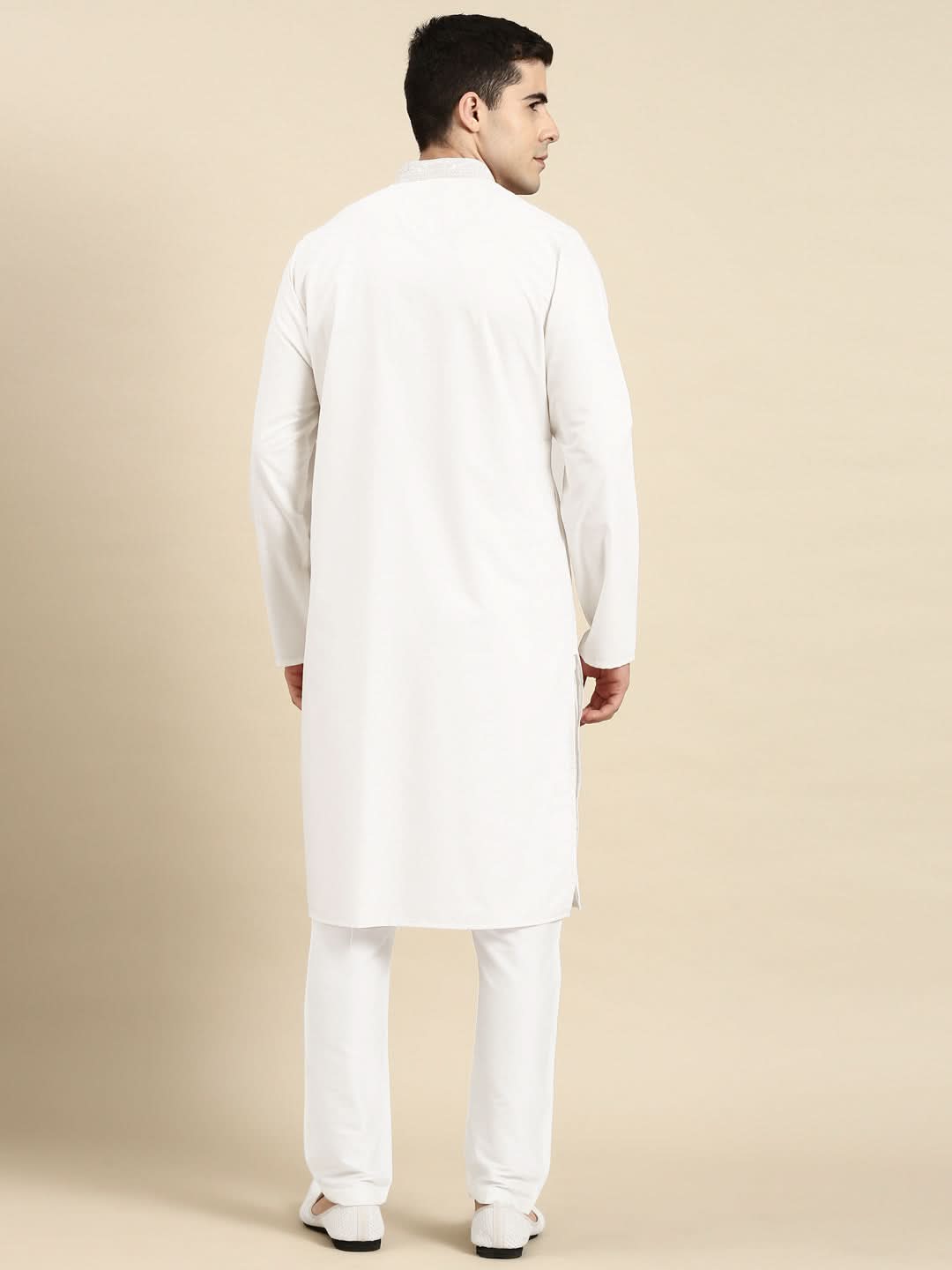 Off White Cotton Dori Embroidered Kurta Set