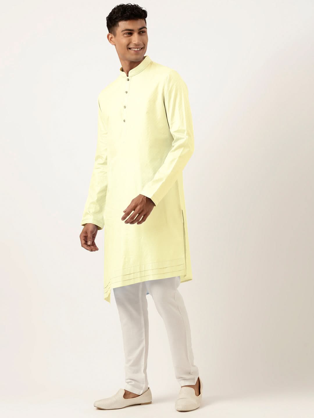Lemon yellow Asymmetrical  Cotton Kurta Set
