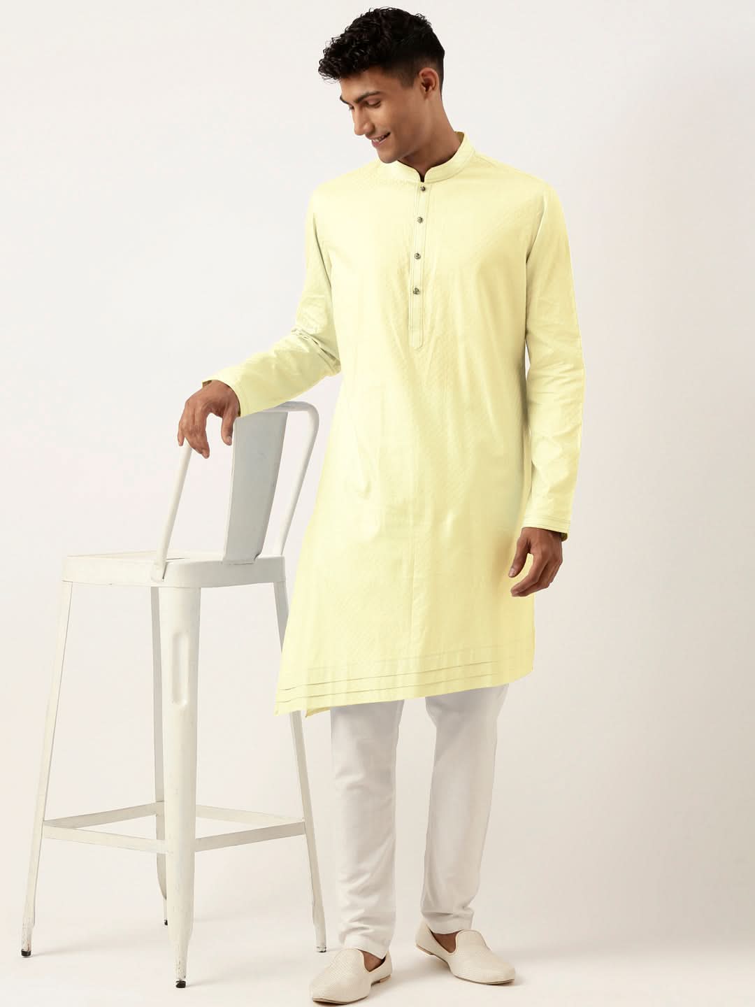 Lemon yellow Asymmetrical  Cotton Kurta Set