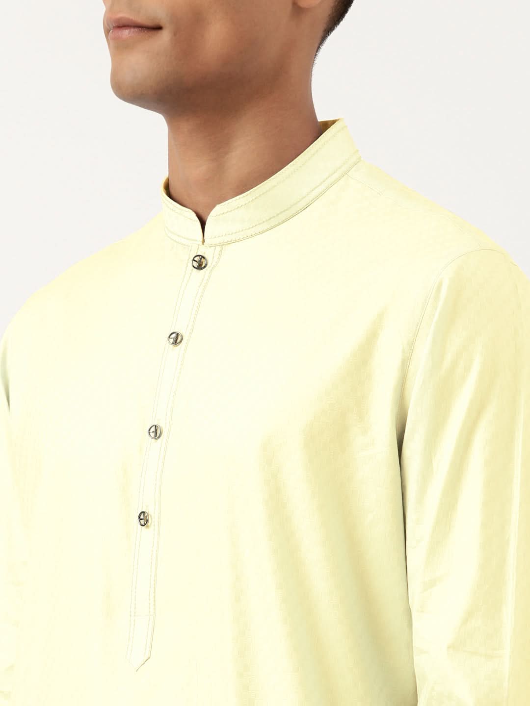 Lemon yellow Asymmetrical  Cotton Kurta Set