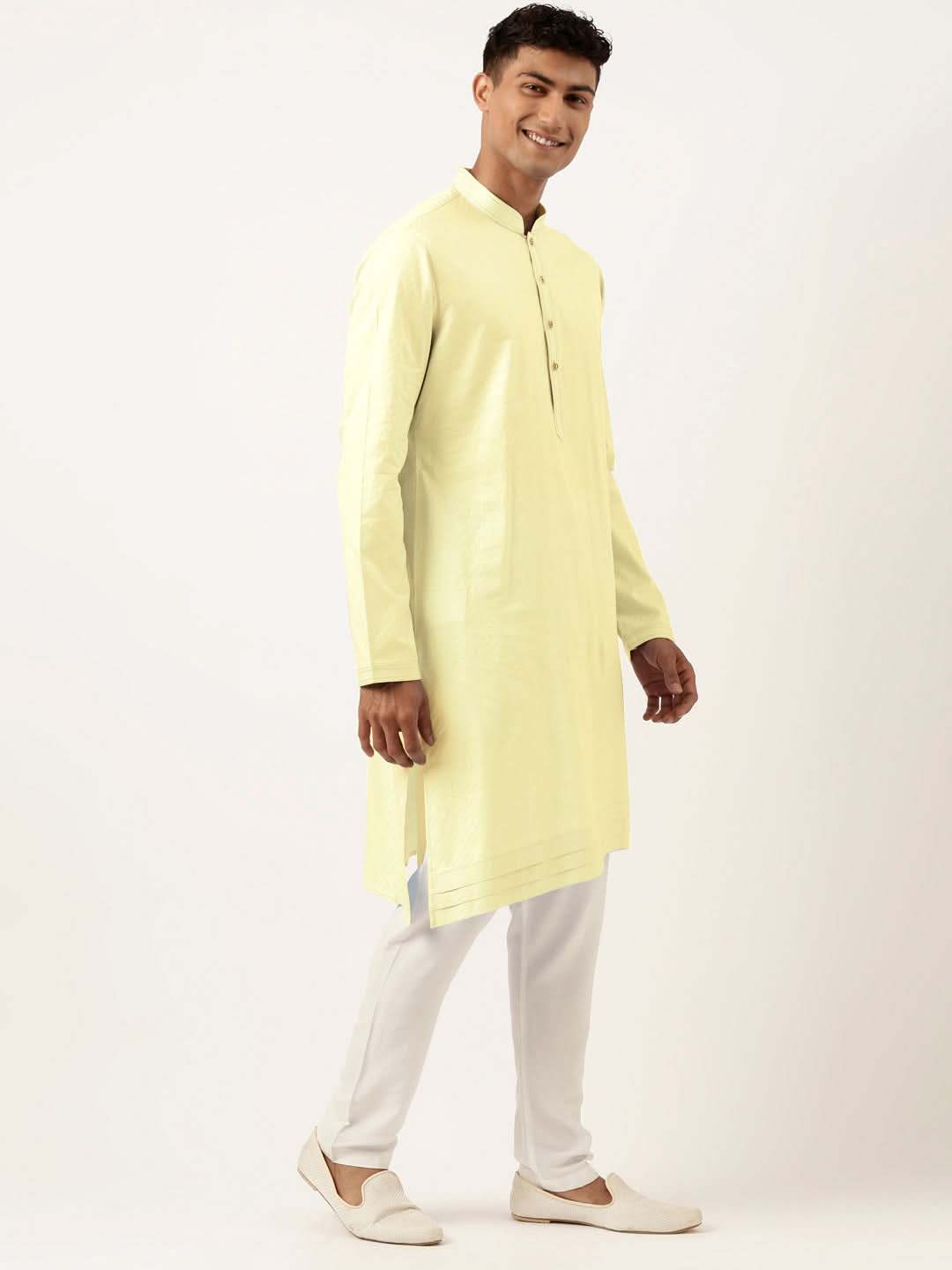 Lemon yellow Asymmetrical  Cotton Kurta Set