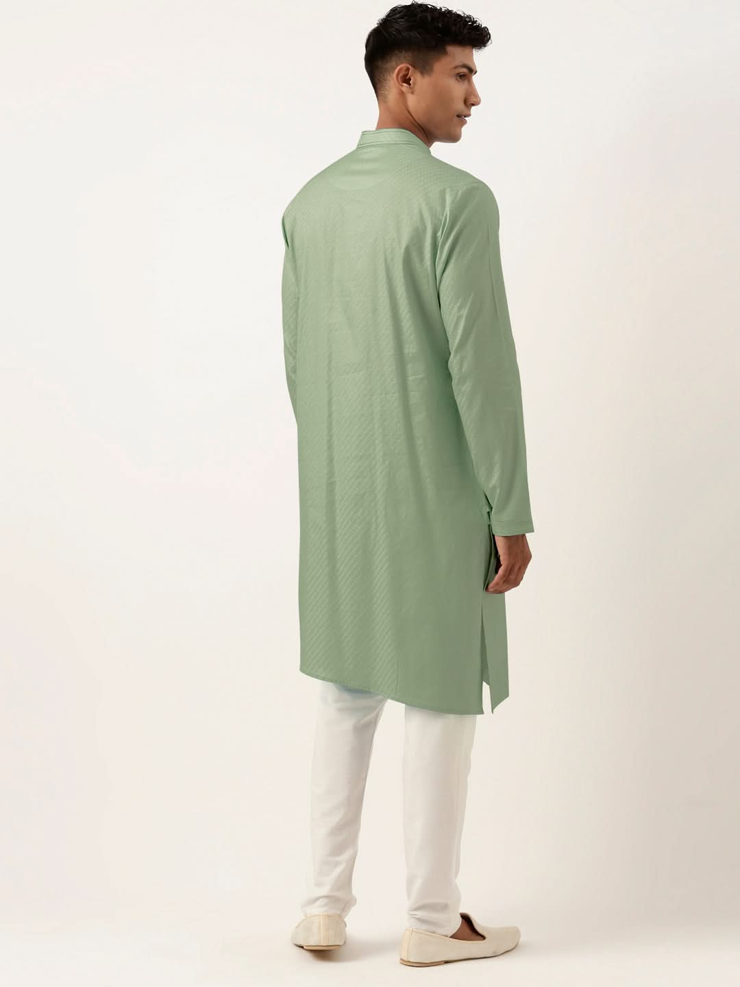 Light Green Asymmetrical  Cotton Kurta Set