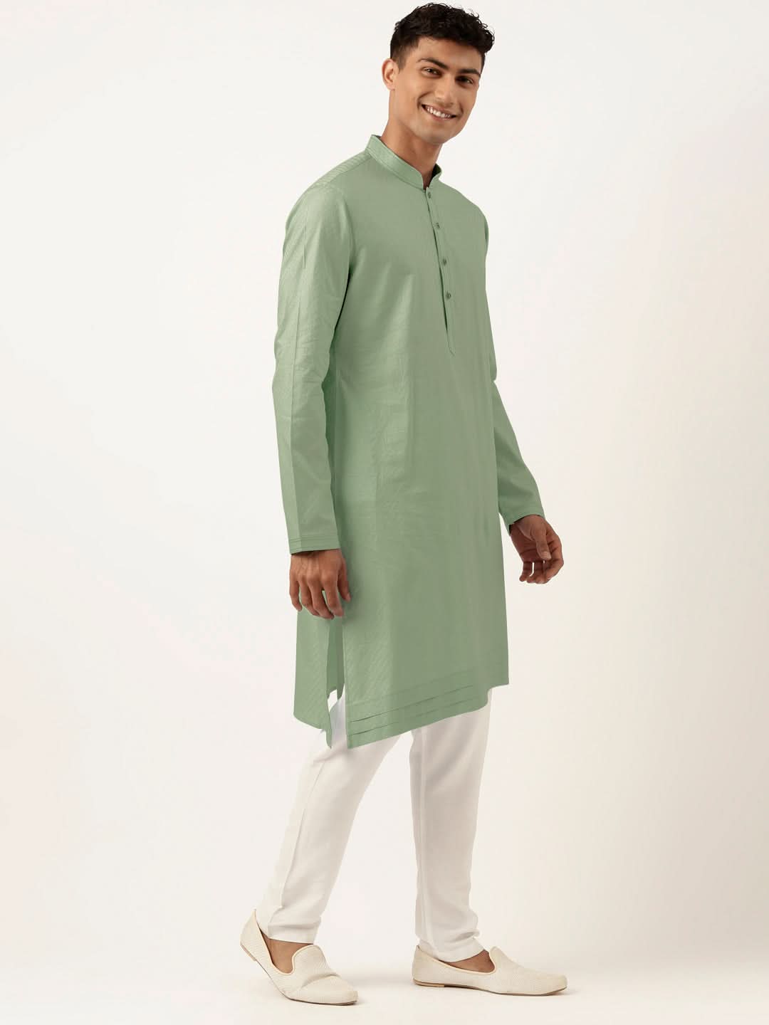 Light Green Asymmetrical  Cotton Kurta Set