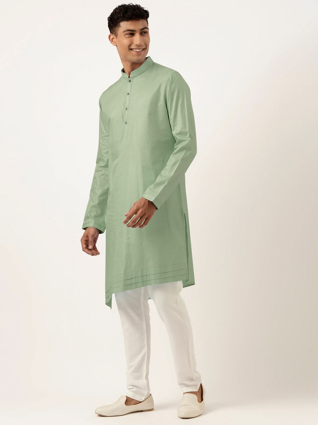 Light Green Asymmetrical  Cotton Kurta Set