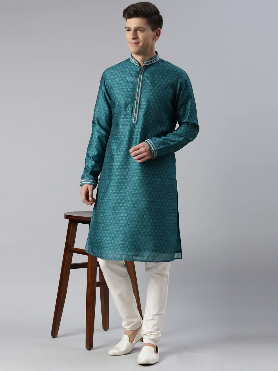 GREEN COTTON PRINTED KURTA SET