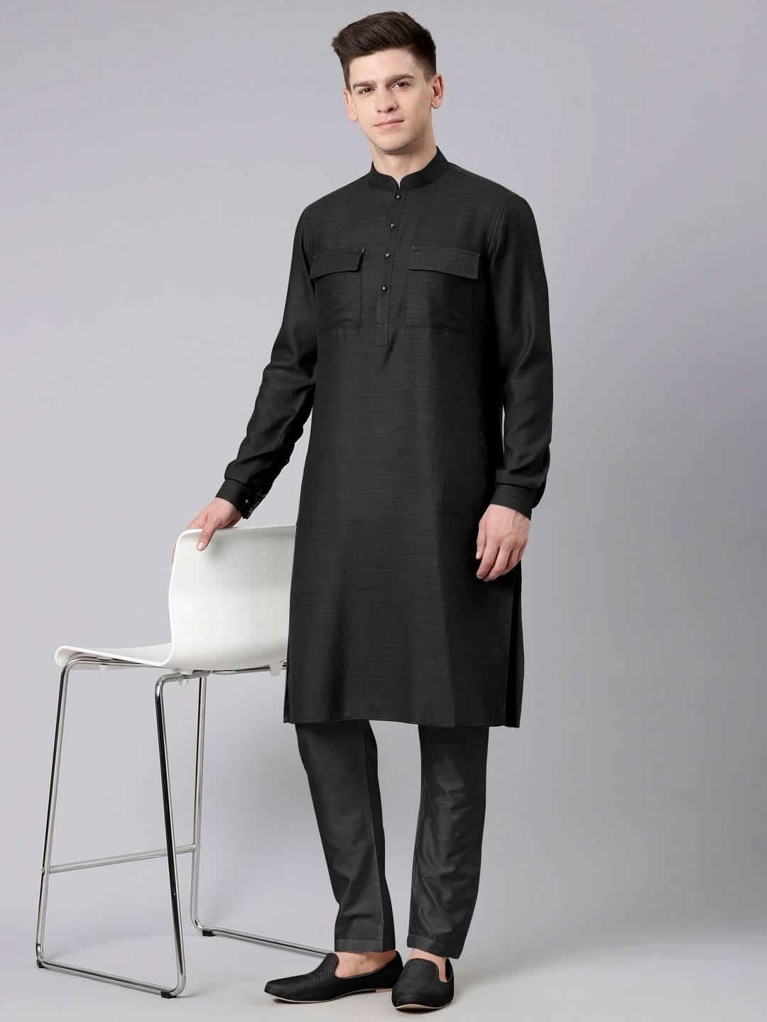 Black Pathani Kurta Set
