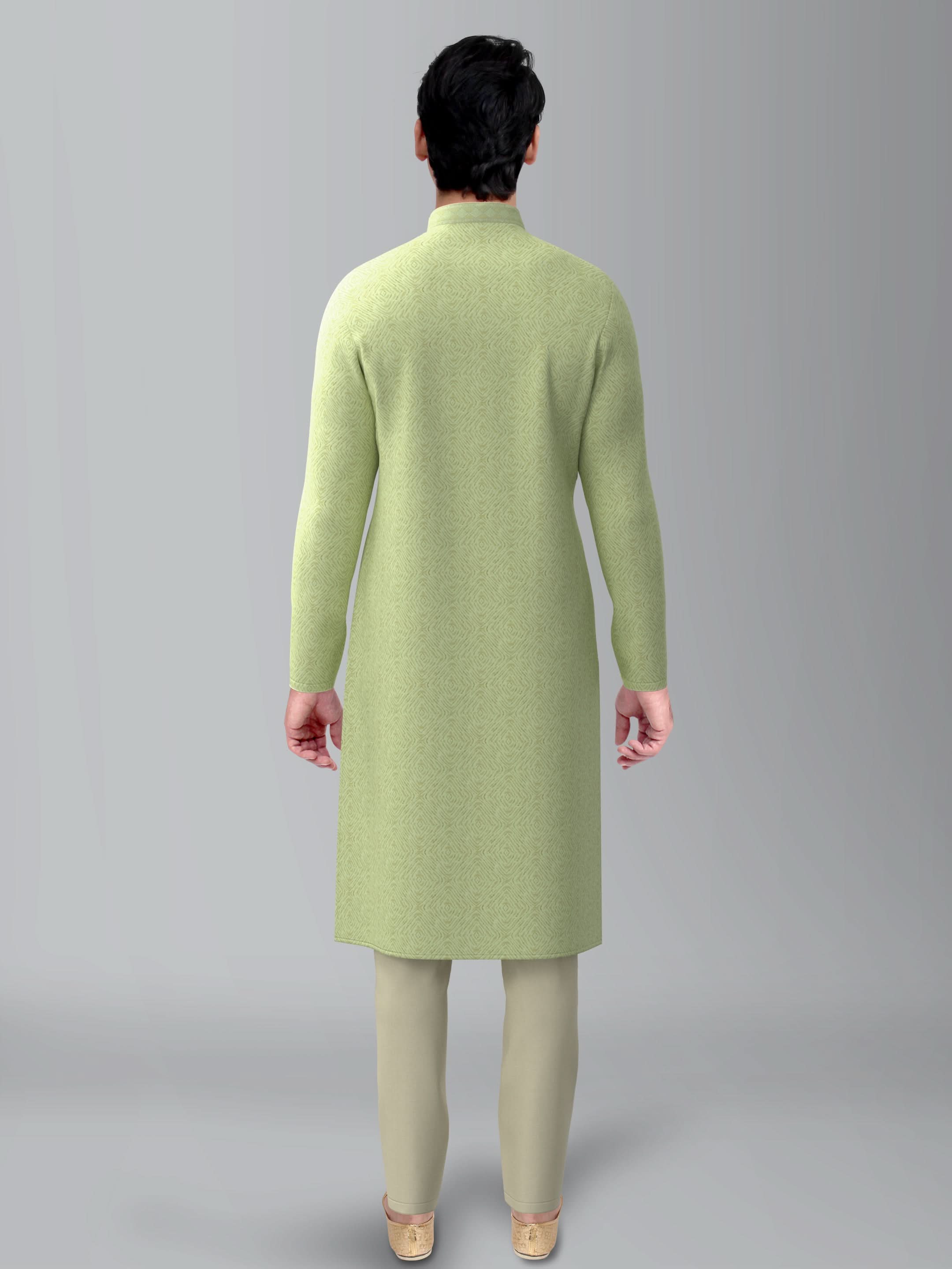 Green Art Silk Kurta Set with Shining Golden Khadi Print