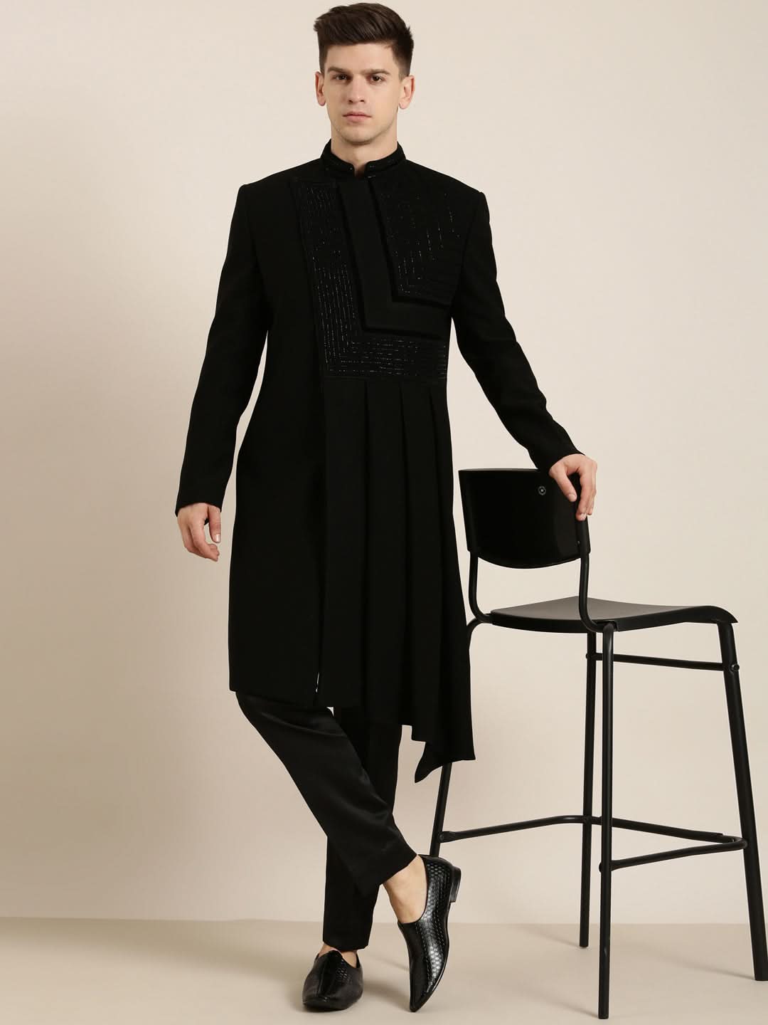 Black Draped  Embroidered  Indowestern