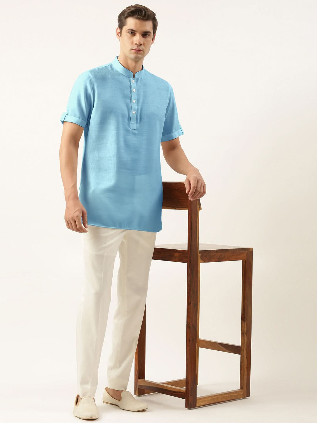 Light Blue Cotton Short Kurta Set