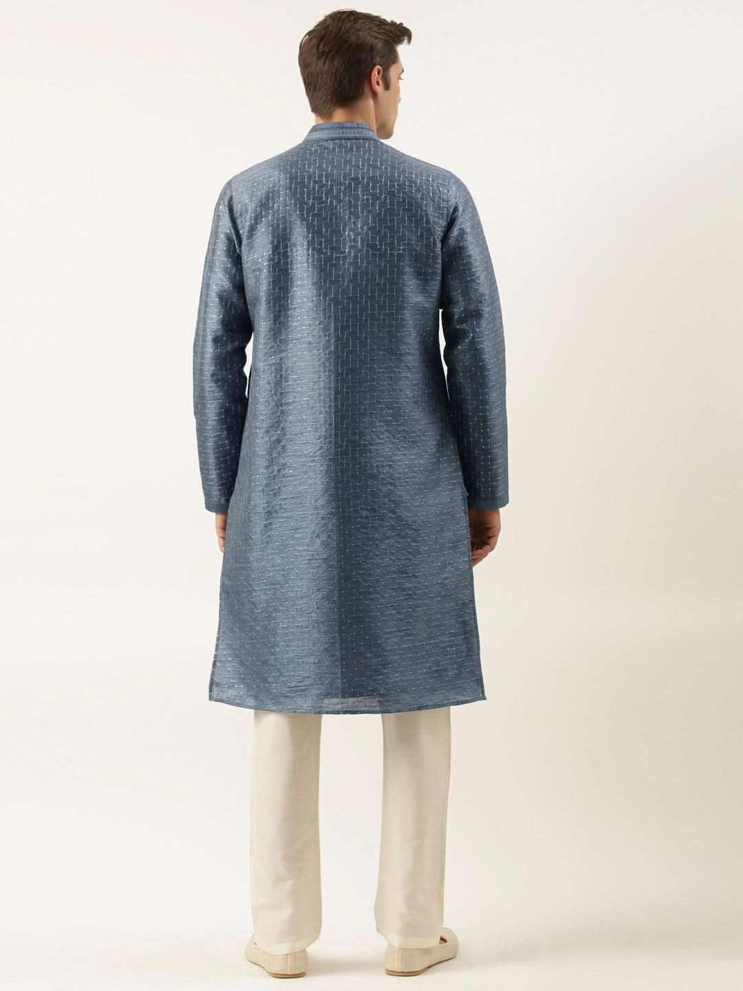 Grey Embroidered  Silk Kurta Set
