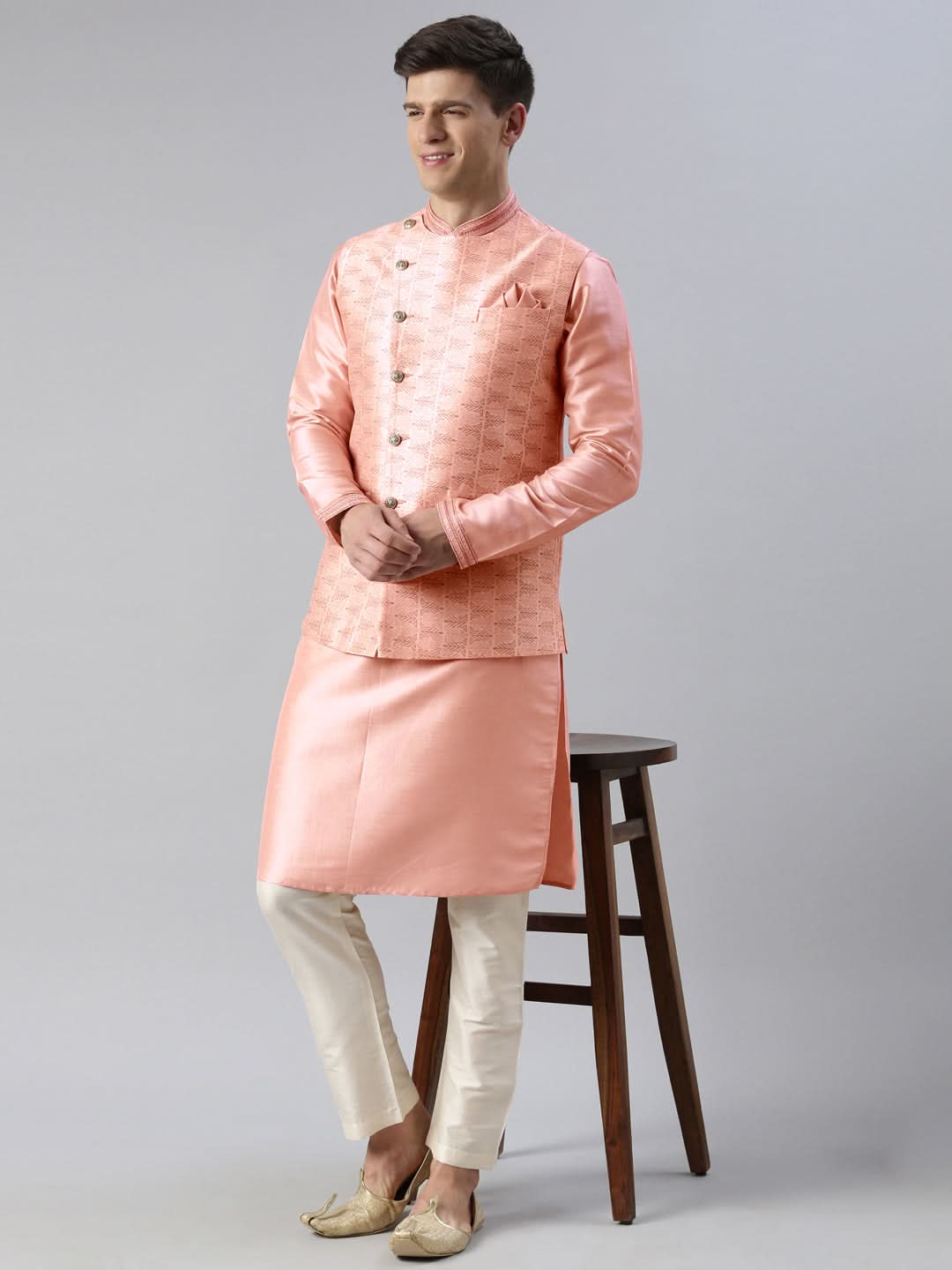 Pink Printed  Overlap Jacket Kurta set