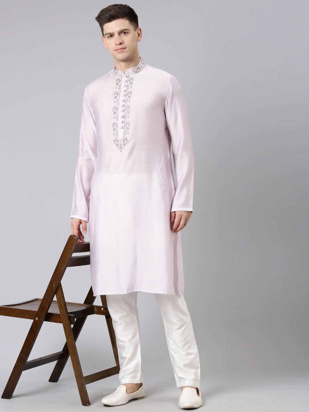 Lavender Embroidered  Kurta Set