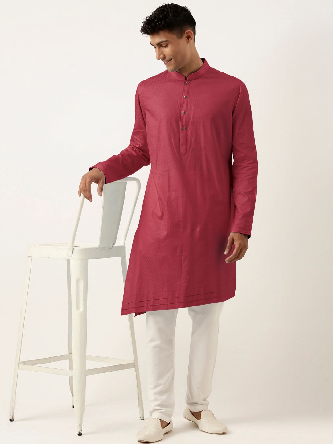 Scarlet Red Asymmetrical  Cotton Kurta Set