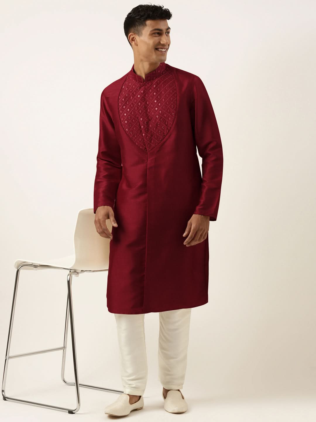 Maroon Embroidery Angrakha Kurta Set