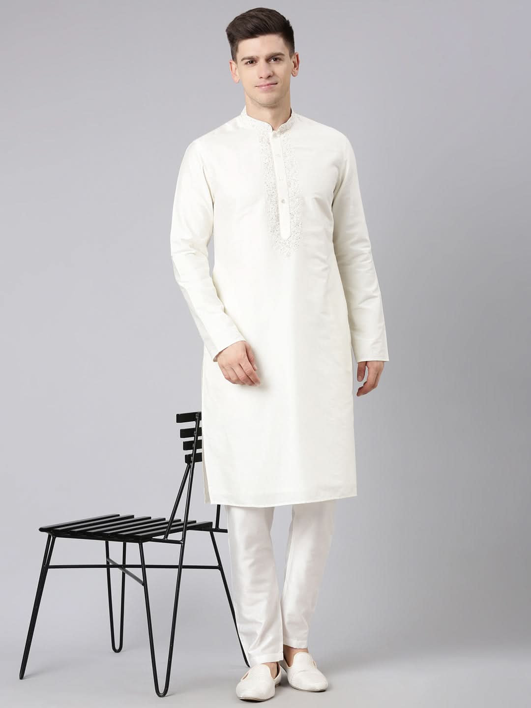 Cream Dori Embroidered  Kurta Set