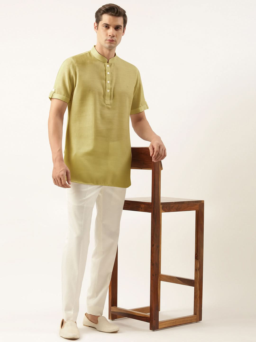 Greenish Yellow Cotton Short Kurta Set